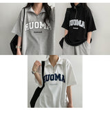 Janbeau レタリングハーフジップアップ半袖Tシャツ