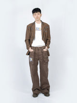 Circle Leather Patch Blazer (Brown Stripe)