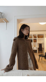 Earl grey alpaca cardigan (muffler set)
