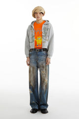 Wasteland Fitter Oil-stained Dirty Fit Straight-leg Hole Jeans