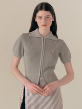 COLLAR HALF KNIT ZIP UP GRAY