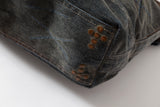 フロックデニムウォッシュドトートメッセンジャーバッグ