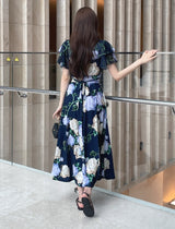 Valia V-neck Flower Span Slit One Piece