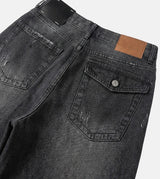 Cuffed cat washing denim pants