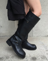 Washing leather buckle long boots