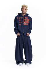 Star Lettering Patch Hoodie Zip-Up - Navy