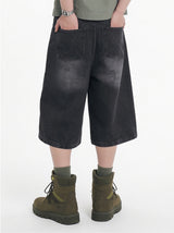 ベーシックウォッシュバミューダデニムパンツ (black)