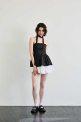 NOVA SMOCKED SCARF TUBE TOP / BLACK