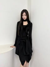 1530. Fur trimming scarf top set (3color)