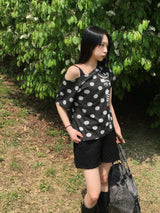 シンクルドットワンショルダーショートスリーブTシャツ (4c)