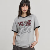 マルチーズアーカイブライングラフィックリンガー半袖Tシャツ