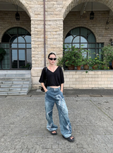 diamond bow wide denim pants