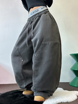 SHEEP FLEECE🐑PIGMENT STRAP RIVET BALLOON LONG PANTS💙🩶🤍3COLOR