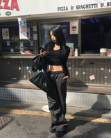 Side shirring crop hoodie