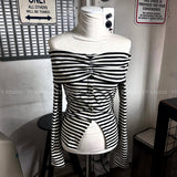ストライプオフショルダーTシャツ