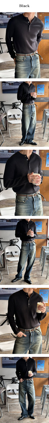 [MUSCLE FIT] Golgi muscle fit henry neck knit(4color)