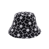 Flower Eyelet Bucket Hat (Black-White)