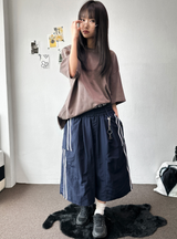 ケテ アシンメトリー ツートラック ナイロン バミューダ ショーツ 2カラー