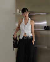 frill halterneck striped shirt blouse