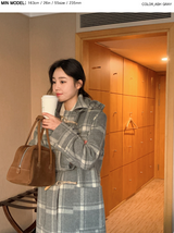 [SHOPPERMADE] アッシュグレーチェックウールロングダッフルコート