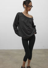 [MADE] Mumu Boat Neck Shirred Long Sleeve Tee