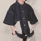 reverse terry pocket denim shortsleeve shirt_blue