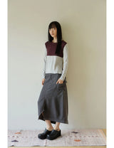 BACK RIBBON T-SHIRT(GREY BURGUNDY)