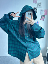 DAILY OVER HOOD SHIRT BLOUSE💚💙❤ - 3 COLORS