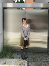 Cream Deep V-Neck Button Loose-Fit Knit (5c)