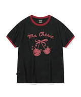 26SS★ Cherry Cats CROP Ringer Tee
