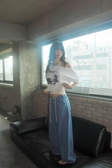 ブラックキャットワンショルダー半袖ティー（ワンショルダーティー/夏半袖/プリントティー/Tシャツ）