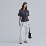 [Feliz] サイド ラップ ドローストリング ラグラン ショートスリーブ Tシャツ - 2カラー