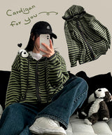Depot Loose Stripe Hooded Knit Cardigan
