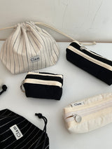Clam string pouch _ Natural stripe