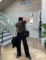 スラブリネン ヘンリーネック 半袖ニット