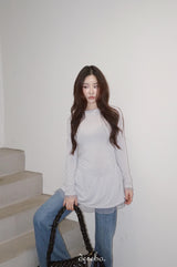 Trendy lace frill long-sleeved shirring T-shirt