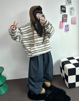 ツーピンタックリベットベルトバルーンロングパンツ🤎🖤💙3カラー
