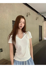 ホワイトレースホルターレイヤードショートスリーブTシャツ