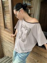 53 オフショルダー オーバーサイズフィット カラー 短袖 Tシャツ