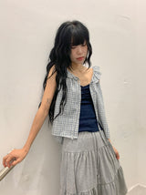 Orr Eyelet Punching Shirring V-Neck Strap Sleeveless