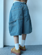 ストライプカーペンターデニムバルーンバミューダパンツ🩵💙 - 2 カラーズ