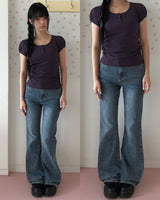 (Denim) Ranon High-Waist Bootcut Pants