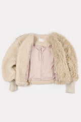 Ribbon tie up soft crop fur jacket