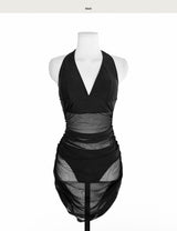 [ 2-piece / daily ] glint deep black see-through bikini / monokini