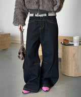 [Unisex] Stitch curve flare denim pants