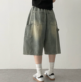 エリンカーペンターポケットバンド付き デニムバミューダパンツ