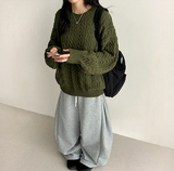 Terry Fleece side pin tuck incision string wide pants
