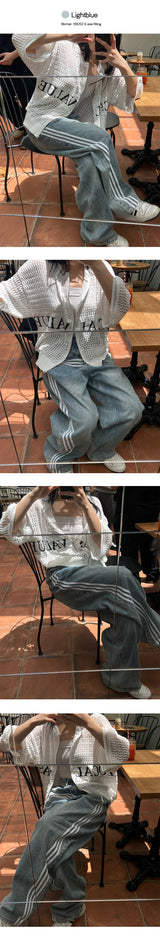 [Unisex] トラックワイドデニムパンツ(2color)