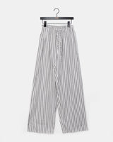 Satin Linen Stripe Wide Banding Long Pants