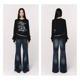 CONFUN Design sense three-dimensional cat whiskers, aged washed flared jeans style